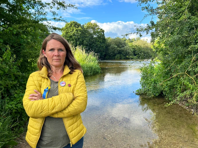 Vikki at river stour looking cross