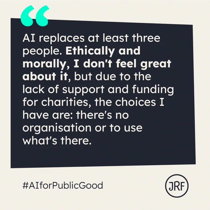 AI replaces at least three people. Ethically and morally, I don't feel great about it, but due to the lack of support and funding for charities, the choices I have are: there's no organisation, or to use what's there.