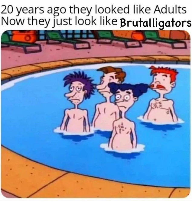 A picture of the dads from Rugrats with the caption ' 20 years ago they looked like adults, now they just look like brutalligators'
