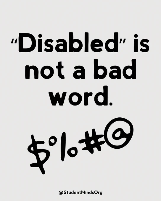 The text reads: "Disabled" is not a bad word. 

There is a graphic of a censored curse. 