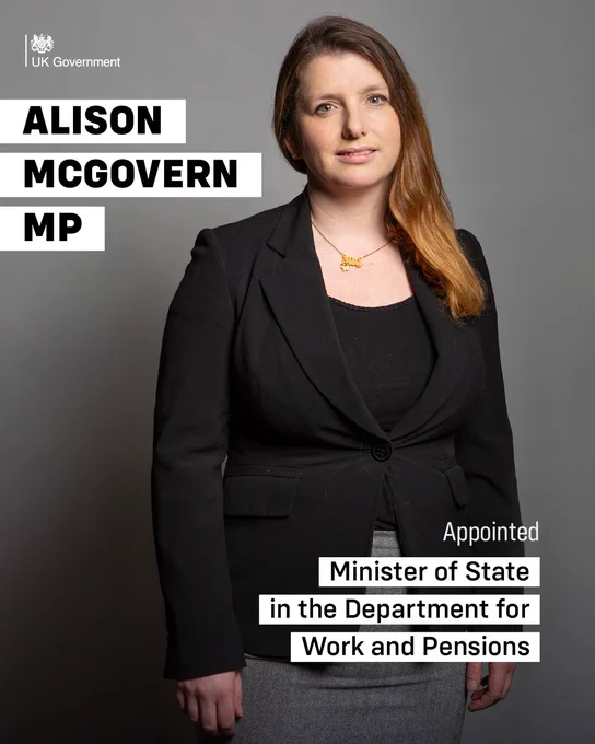 A photo of Alison McGovern MP dressed in a black suit jacket and top, with text overlaying the image that is repeated in the post.
