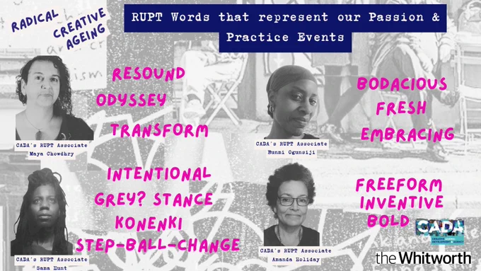 Graphic image of CADA's Rupt Associates and the words they use to describe CADA's events.