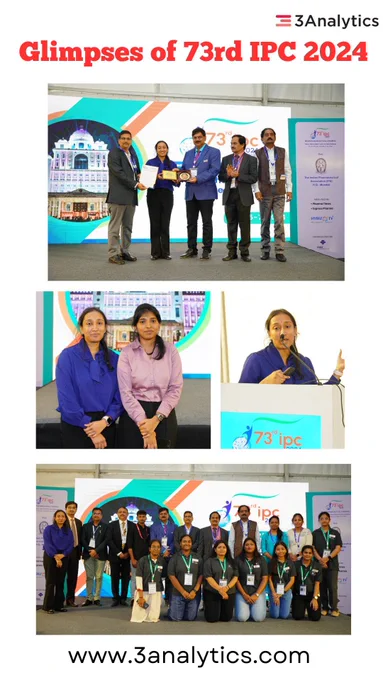 Glimpses of the 73rd Indian Pharmaceutical Congress (IPC) 2024 conducted at Hyderabad on 7th July 2024 where our Team-member Bhageswari Sreeraman, VP- Products was invited to speak about "AI in Pharmacovigilance and PMS". Thank Bhageswari Sreeraman and Mythili Balu for attending the event on behalf of 3Analytics.