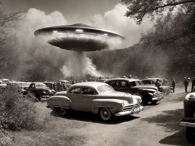 AI-generated image of a 1950s era UFO by  Jillian Truden
