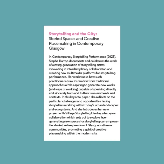 Screenshot of a conference abstract. The heading reads: Storytelling and the City - Storied Spaces and Creative Placemaking in Contemporary Glasgow
