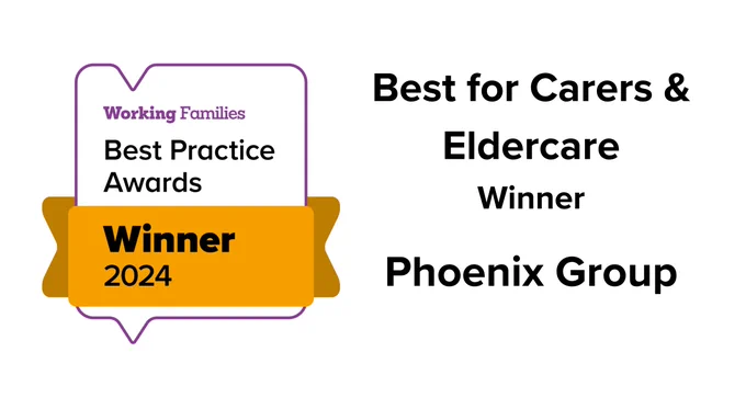 Graphic showing Phoenix Group as winners of Best for Carers and Eldercare in the working families best practice awards 2024