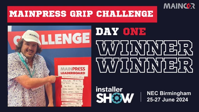Day two winner of Maincor's Mainpress Grip Challenge at Installer Show 2024
