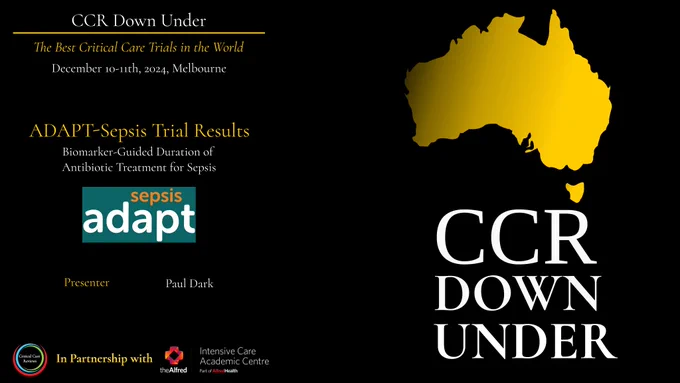 Announcement of ADAPT-Sepsis trial results presentation at CCR Down Under in Melbourne in December