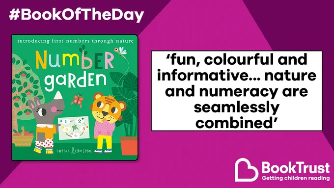 The front cover of Number Garden and a quote from our review: 'Fun, colourful and informative... nature and numeracy are seamlessly combined'