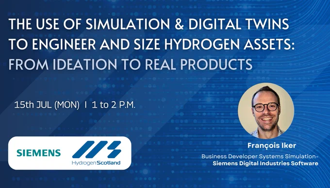 This Hydrogen Scotland webinar on Monday, 15th July at 13:00 BST, will cover the use of simulation and digital twin to streamline hydrogen production processes. 

 

Francois Iker, Siemens DISW—EMEA Business Developer Systems Simulation, will discuss the value of systems simulation in every phase of green hydrogen production projects, from the initial idea to the operation and demonstrate how this applies to green hydrogen applications, including green hydrogen production and refuelling stations.

 

This webinar will be of interest to engineering and technical managers interested in the development of hydrogen-related products: production, transport, and usage (refuelling stations, fuel cells, etc.) and anyone interested in learning how replicating real-world plant operations in virtual simulations can help engineers and operators fine-tune designs, identify potential issues early on, and streamline production processes. This not only reduces commissioning times but also significantly