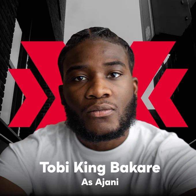Tobi King Bakare headshot with Brixton House red Chevron behind him. Background is the lead image for Before I Go