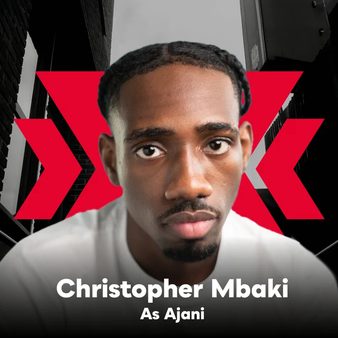 Christopher Mbaki headshot with Brixton House red Chevron behind him. Background is the lead image for Before I Go
