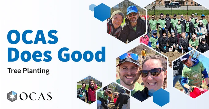 Graphic by ontariocolleges.ca/OCAS: OCAS Does Good: Tree Planting
Graphic: Blue text on a white background on the left side of the image. On the right side is a collage of people who took part in tree planting at Silvercreek Park in Guelph, Ontario.