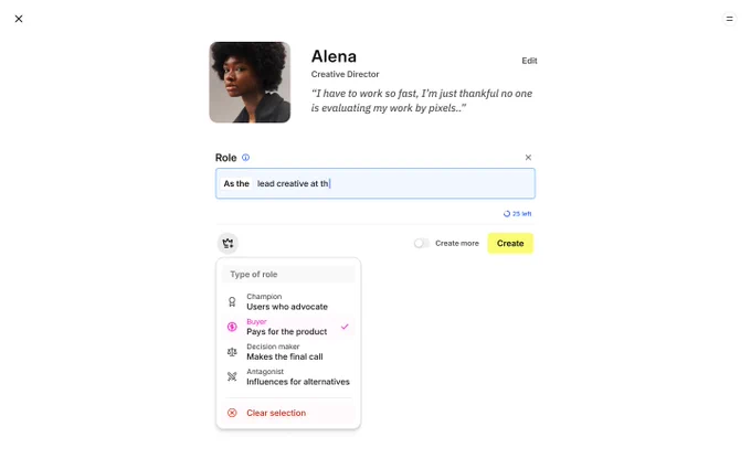 A dropdown selection to identify a role within a persona as a buyer.