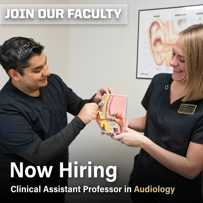 (Left) PhD/Graduate Student, Eric Rodriguez
(Right) Clinical Assistant Professor, Jillian Hubertz, AuD, CCC-A
 
We are extending the application deadline for the Clinical Assistant Professor in Audiology. 👂

If you are dedicated to making an impact in these fields and have a passion for teaching and mentoring, we'd like to hear from you!

Apply now or share this post with someone who might be interested - link in our bio 🔗

Please submit your application no later than July 12th.

#PurdueSLHS #PurdueHHS #Audiology