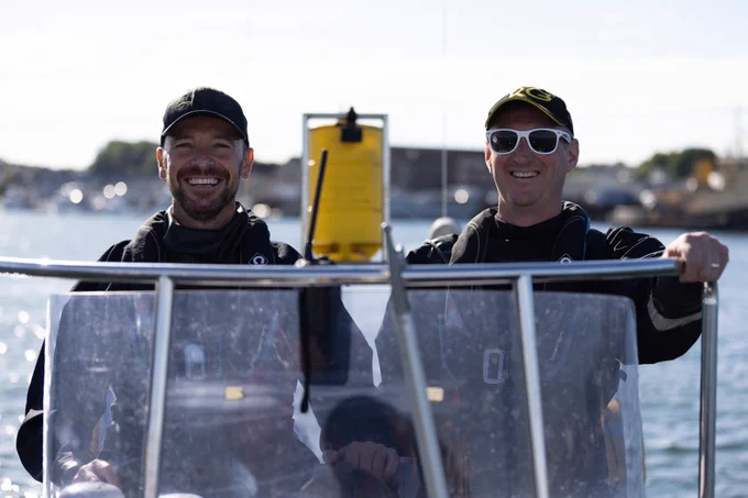 John ‘Mac’ McDonald (left) - PML's Operations at Sea Manager, and Professor James Fishwick (right) - Head of Smart Sound Plymouth and Head of Operations and Technology, Western Channel Observatory. Image credit: Jani Pewter (@janipewter) / PML