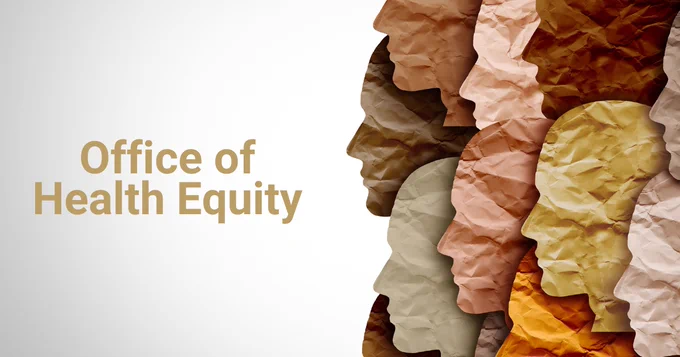 Graphic with neutral-shaded outlines of faces with the text 'Office of Health Equity.'