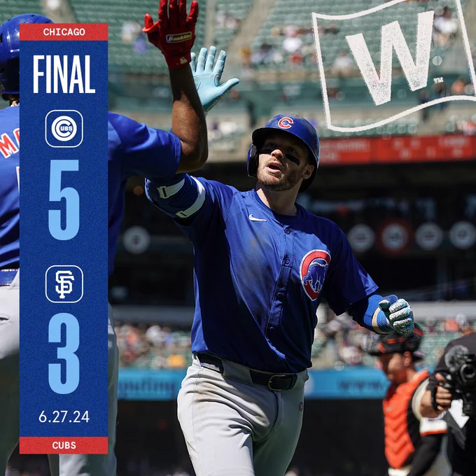 Ian Happ celebrates his go-ahead HR. The Cubs won 5-3. 