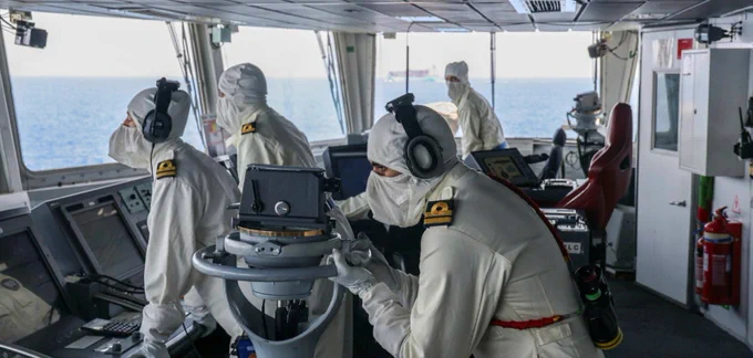 Responding to Houthi missiles on board a Royal Navy ship.