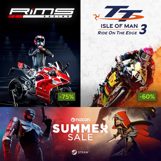 RiMS Racing and TT Isle Of Man: Ride on the Edge 3 are currently discounted on Steam for the Nacon Summer Sale