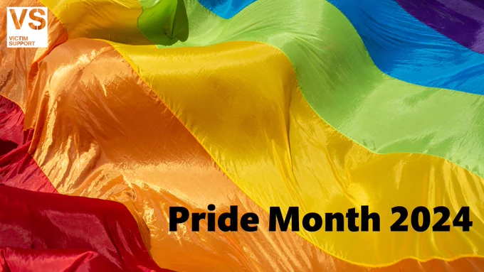 Image of a rainbow flag with words 'Pride Month 2024.'