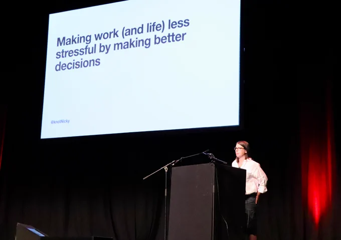 Nicky Thompson speaking on Making work (and life) less stressful by making better decisions at Brighton Ruby