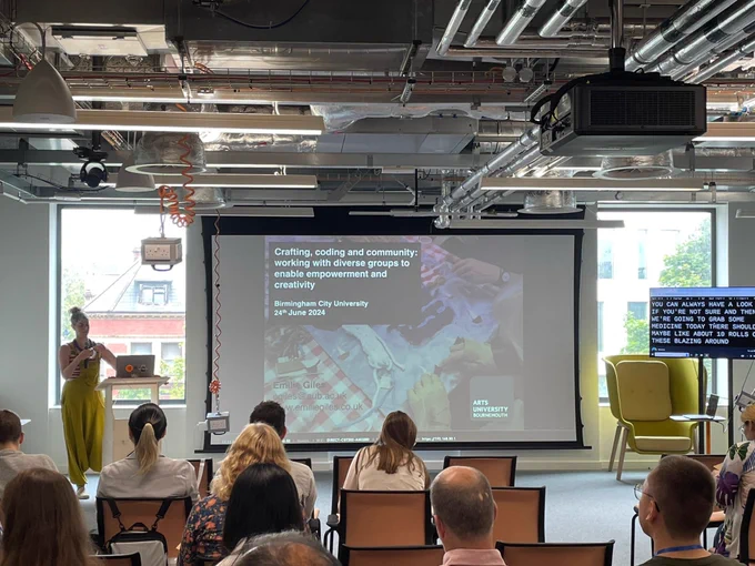 Emilie Giles, PhD, presented an interactive talk about crafting, weaving and coding with diverse communities.
