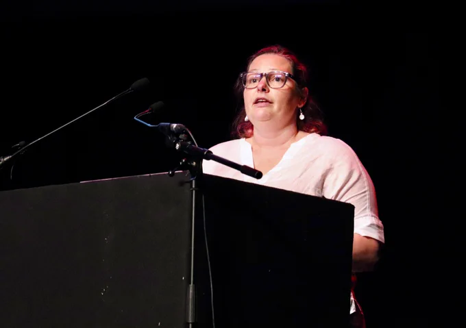 Karen Jex speaking on "Database Troubleshooting for Developers" at Brighton Ruby conference
