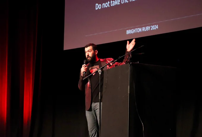 Drew hosting Who Wants to be a Ruby Engineer? at Brighton Ruby