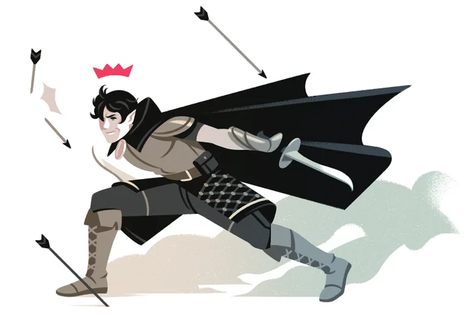 An elven rogue slashing arrows in the air