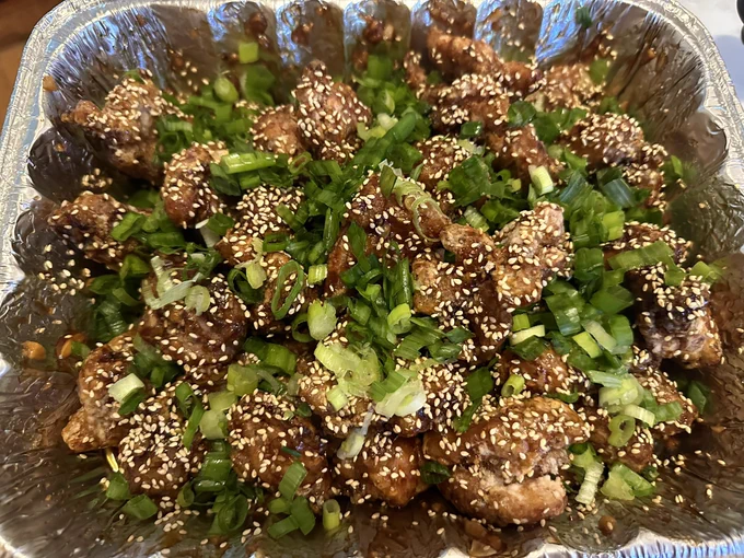 A tray of soy garlic Korean fried chicken.