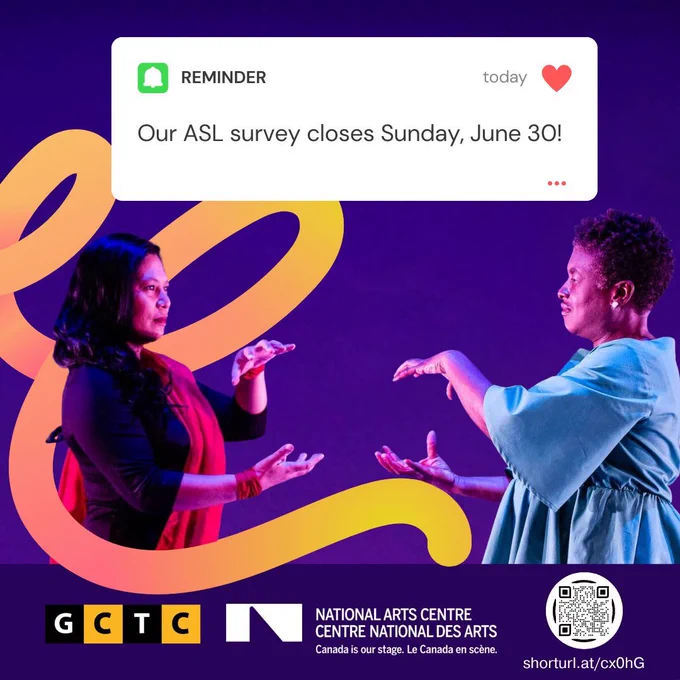 two women using visual vernacular, on a purple background with logos