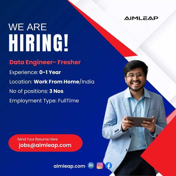 Data Engineer- Fresher
Experience: 0 to 1 Year
Location: Work from Home/Bangalore/India
Salary: 3 Lacs to 5 Lacs INR PA
No of positions: 3 Nos
Educational qualification: CS/IT/Engineering
Industry: IT/ITES
Notice Period: Immediate

Basic understanding of data structures, algorithms, and database management systems.
Understanding of cloud platforms such as AWS, Azure, or Google Cloud.
Internship or project experience in data engineering or a related field.

 Responsibilities:

Assist in the design, development, and maintenance of data pipelines and ETL processes.
Work with data warehousing solutions to support data analytics and reporting needs.
Collaborate with data scientists, analysts, and other stakeholders to understand data requirements and deliver high-quality data solutions.
Help in the development and optimization of SQL queries for data extraction and transformation.
Ensure data integrity and consistency across various data sources and systems.
Participate in troubleshooting a