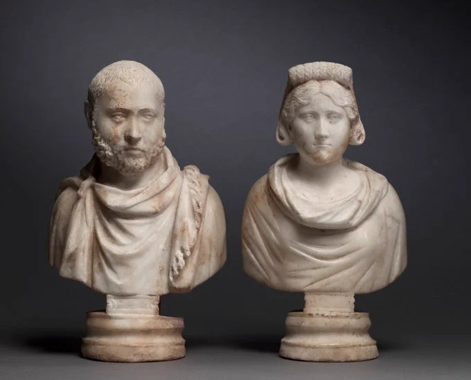 Two photos of busts of the Roman couple described in the post.