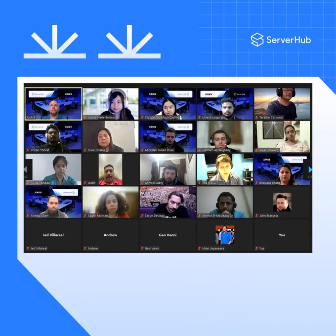 In meeting picture no. 1, you see Josh Brown, #ServerHub SVP for Global Business Operations officiating and leading the town hall meeting on May 14 with the pictures of a combined group of managers and employee listening as they listen to Josh.