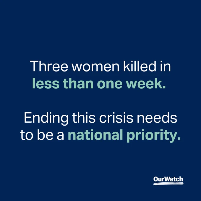 White and green text on a navy background: Three women killed in less than one week. Ending this crisis needs to be a national priority.