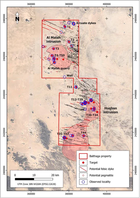 Summary Exploration Target map, Balthaga Project, Power Metal Resources, June 2024