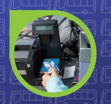 Image of someone tapping their National Entitlement Card on the bus. 