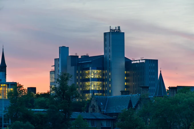 Image of the Library at sunset.