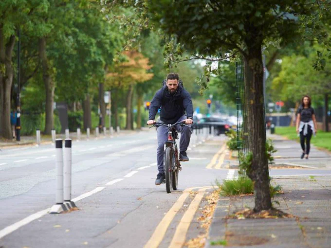Photo of cyclist on Talbot Road in Trafford