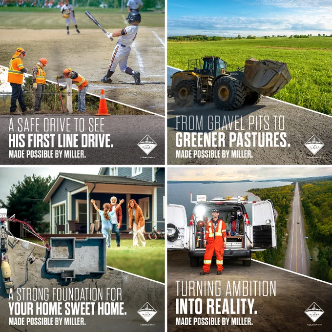 Various "Made Possible by miller" campaign ads are shared in a collage. Each featuring Canadian Landscapes.