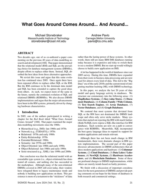 What Goes Around Comes Around… And Around…
SIGMOD Record 2024
