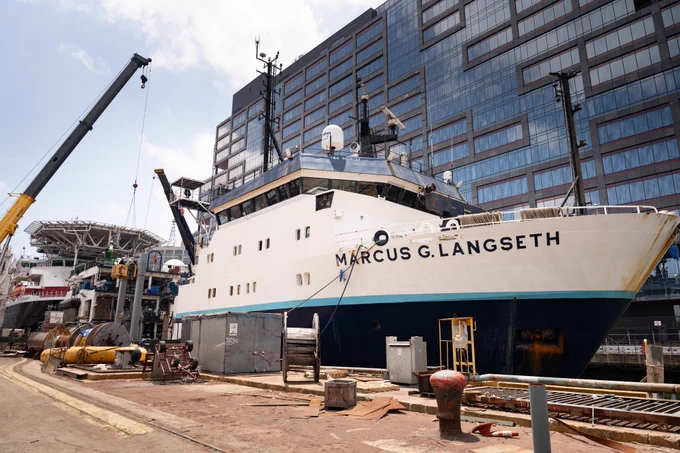 The R/V Marcus G. Langseth, docked at the Brooklyn Navy Yard. Credit: Francesco Fiondella