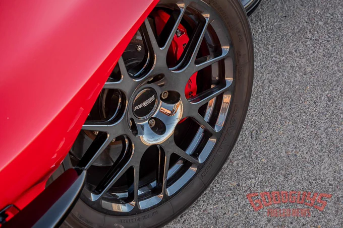 Jane Thurmond’s GTS Customs 1964 Chevrolet Corvette Stingray on Forgeline One Piece Forged Monoblock SE1 Wheels, wheel closeup