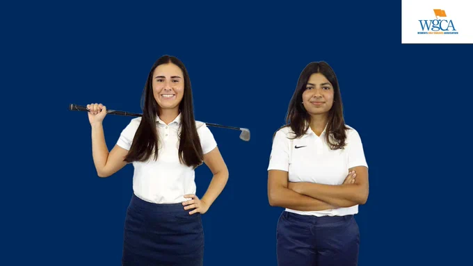 WGCA - Women's Golf Coaches Association logo. Sara Prieto and Arya Gadekar