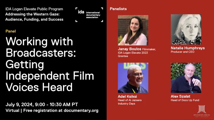 Join us on July 9, 2024, at 9AM PT in conversation with 2023 Logan Elevate grantee Janay Bolous, Producer Natalie Humphreys, Head of Al Jazeera Industry Days Adel Ksiksi, and Head of Docs Up Fund Alex Szalat. They will discuss the differences between television/broadcast content and international festival documentaries and how funding works in different spaces worldwide. Learn more and register today: https://documentary.org/event/storytelling-our-way-filmmakers-color-forge-their-path.