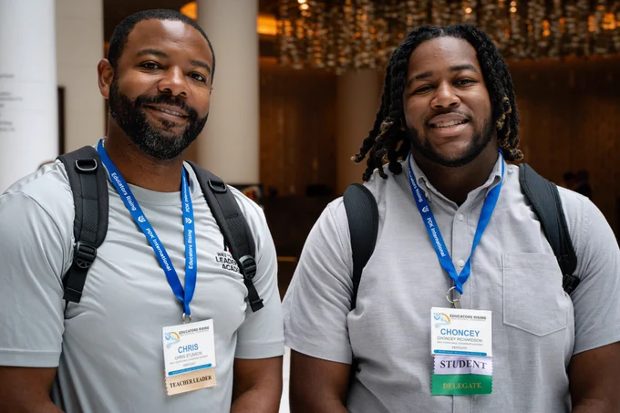 Educator Rising Kentucky student and his teacher leader pose for a picture