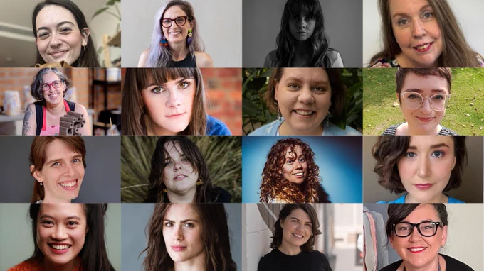 Collage of 16 headshots featuring the successful participants selected for the 2024 Equip Leadership Toolkit program. Top left to bottom right: Steph Young, Sue Jo Wright (photo by David Wimble), Thea Jade, Samantha Lang, Olivia Hamilton (photo by Paul Foley), Mish Graham (photo by Bekky Halls), Alexandra Ellen, Meg Riley, Lillian Hearne (photo by Orla Saphron), Emily-Rose Wills (photo by Melanie Kate), Madison Siegertsz (photo by Kyanm Ross), Holly-lee Dickson, Tiffany Wong, Jana Castillo, Josephine Mitchell and Angie Goto.