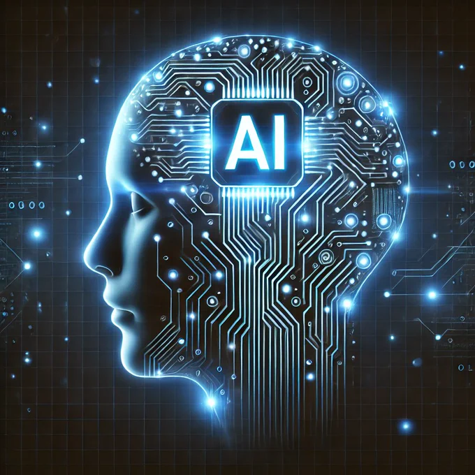 Illustration shows human head with computer circuitry in-fill and letters "AI".