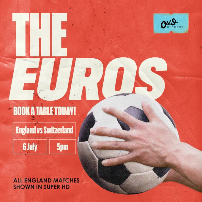 Artwork for Euros. England V Switzerland showing live at Old St Records, Shoreditch